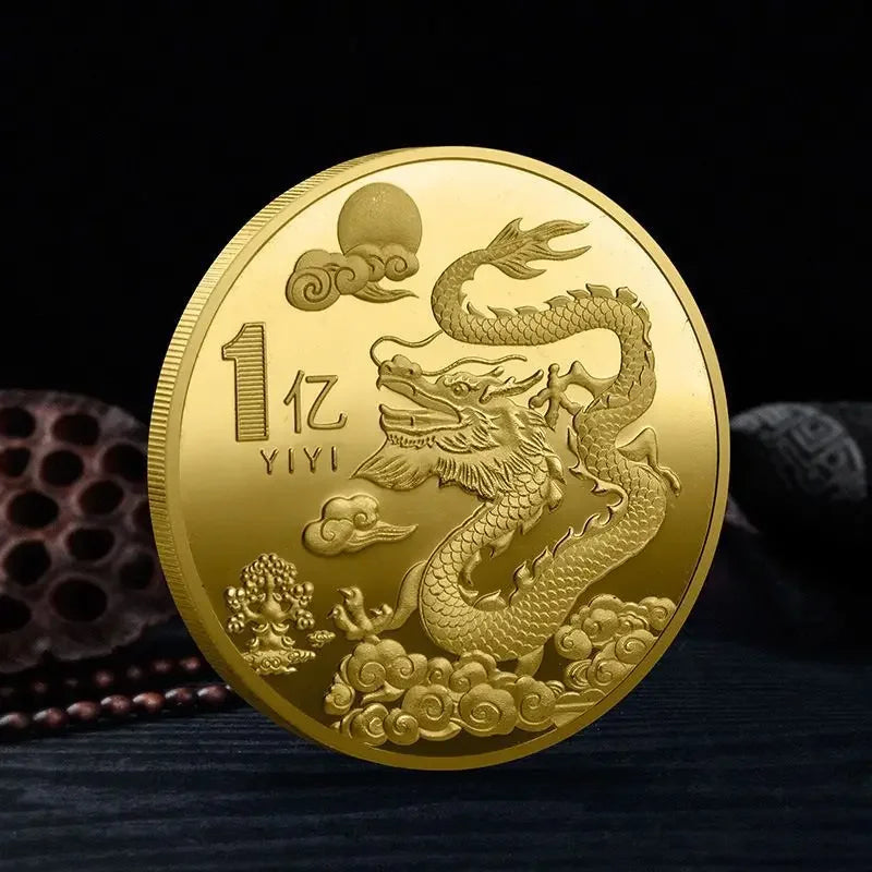 Chinese Coins Dragon Phoenix for Luck Commemorative Metal Craft Embossed Collectible Coins Pure Ember