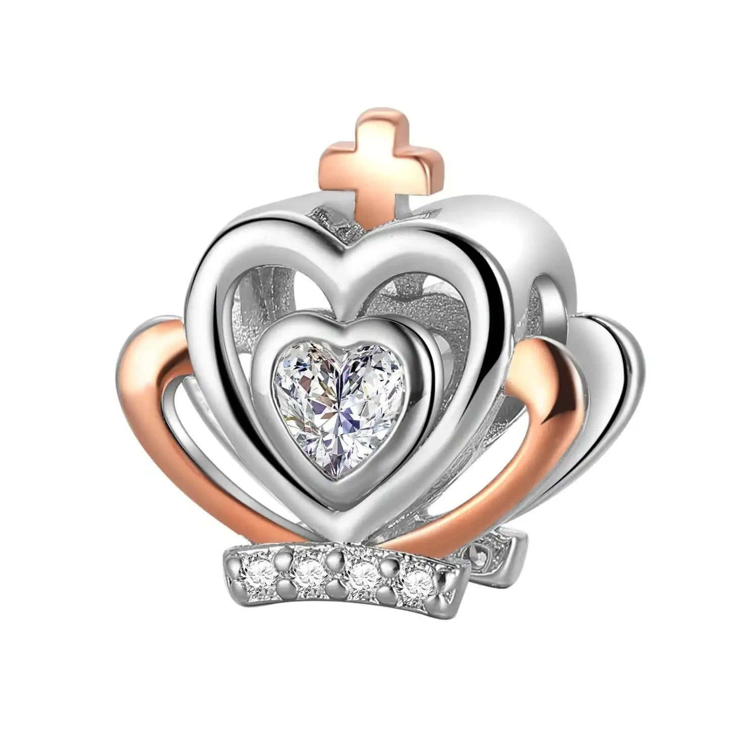 Sparkling Rose Gold Pavé Triple-row Beads Pink Gem Entwined Hearts Charm Fits Brand Bracelet Pure Ember