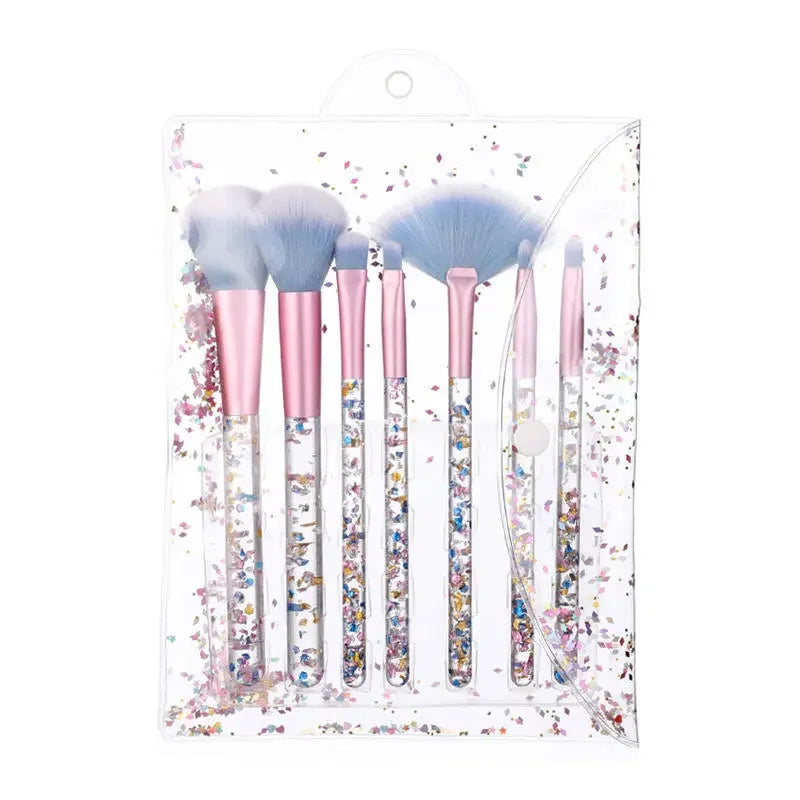 7pcs transparent glitter star sequins crystal quicksand handle makeup brush set Pure Ember