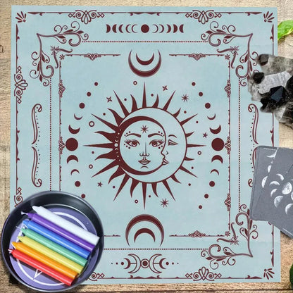 Altar Cloth Sun Moon Tarot Card Tablecloth For Spread Tarot Reading Cloth Witch Moon Phase Spiritual Oracle Card Pad Boho Decor Pure Ember