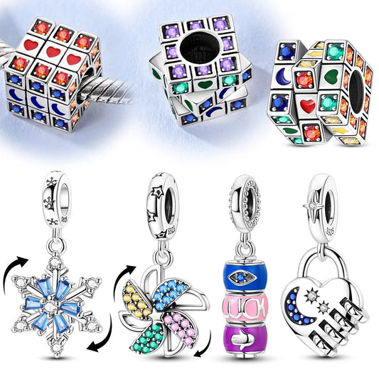 Lucky Charms 925 Sterling Silver Snowflake Magic Cube Bead Pendant Jewellery Pure Ember