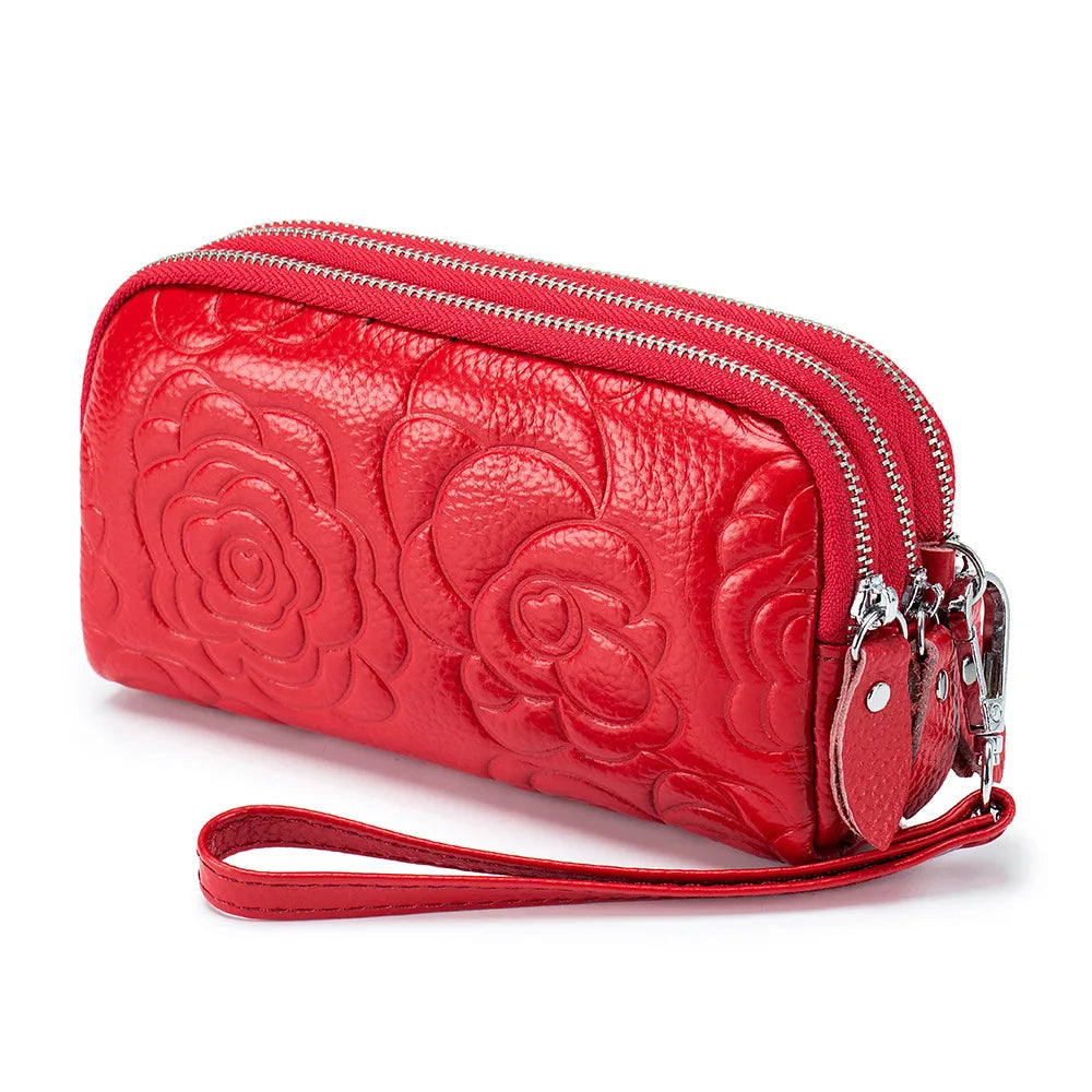 Genuine Leather Wallet Handbags For Women Embossing Pure Ember