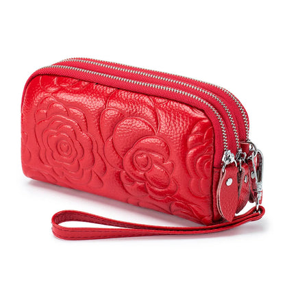 Genuine Leather Wallet Handbags For Women Embossing Pure Ember