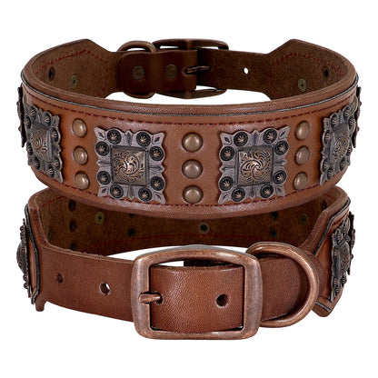 Brown leather belt with decorative studs and buckles on a white background