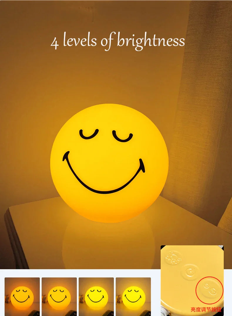 Smiley face night light with four levels of brightness on a brown background