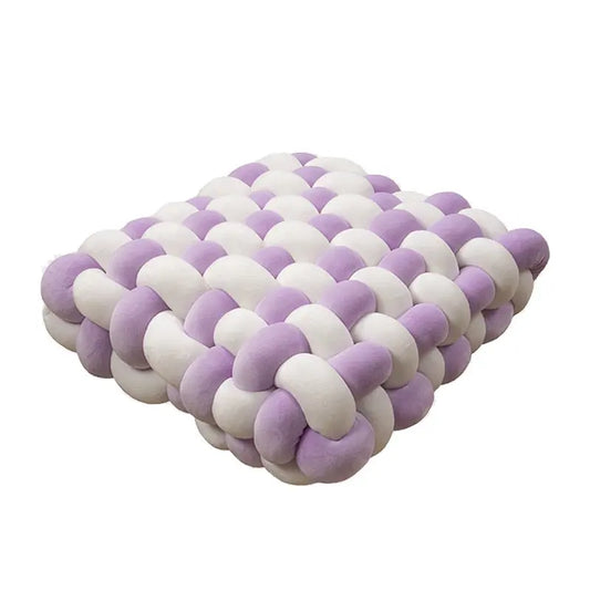 White & Purple Soft Hand-woven Knotted Cushion