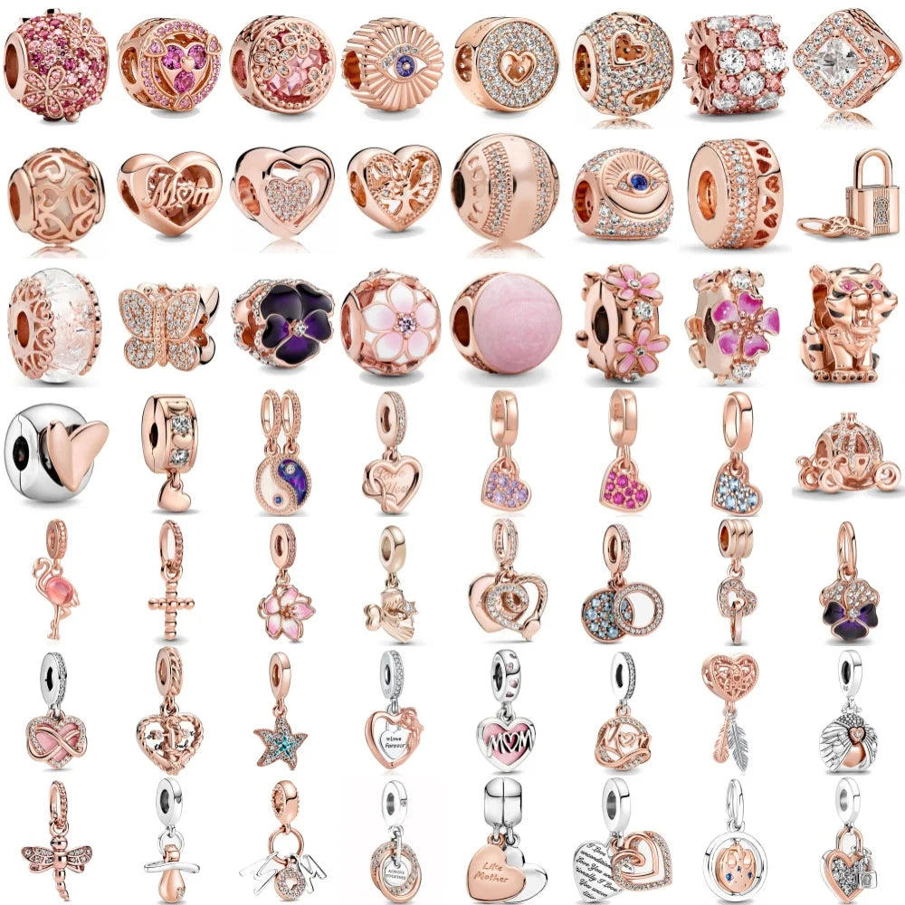 Rose Gold Series Heart-Shaped Bead Pendant Flower Charms Pure Ember