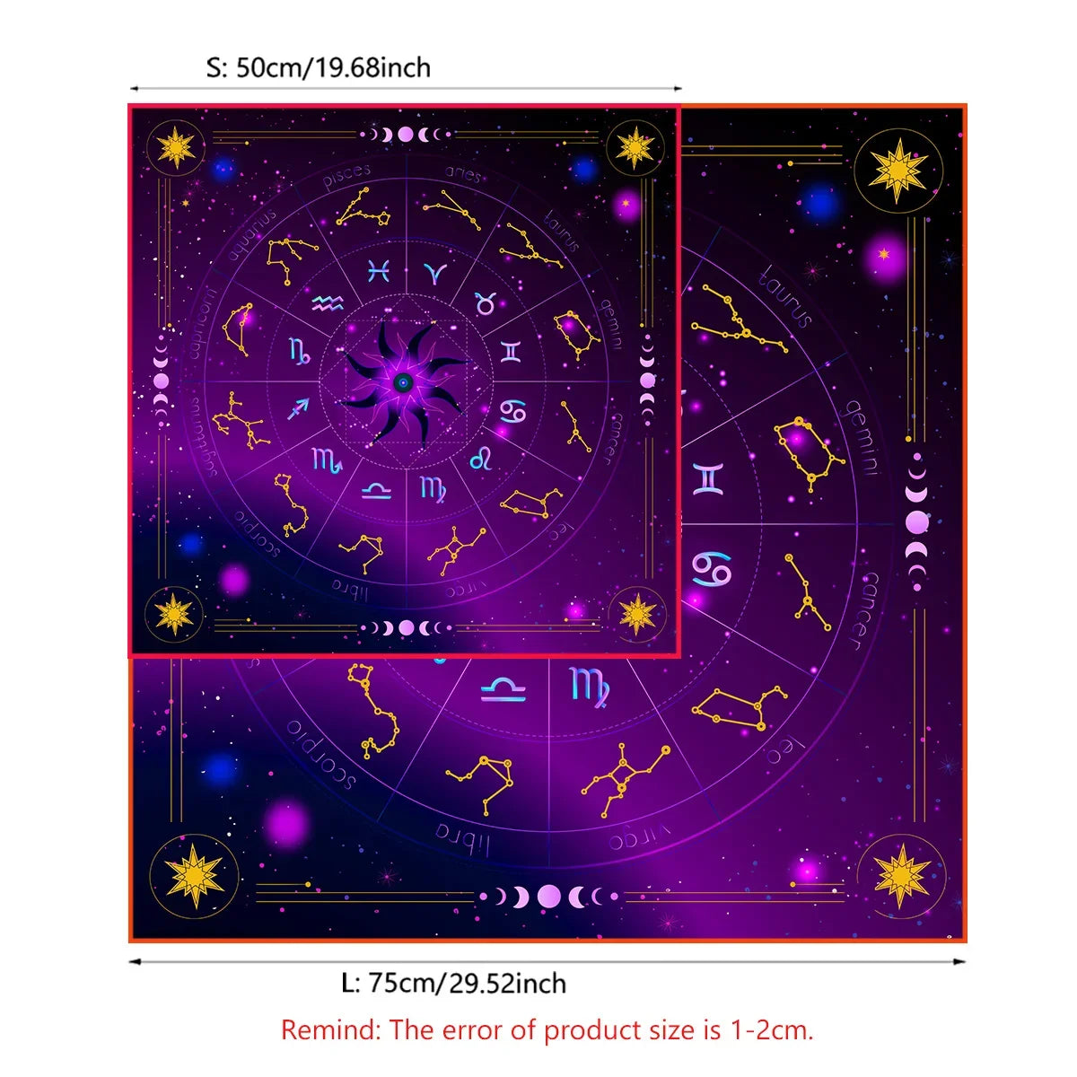 Sun Moon Starry Sky  Tarot Altar Cloth 12 Constellations Spread Tarot Reading Cloth Witchcraft Oracle Cards Pad  Home Room Decor Pure Ember