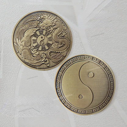 Chinese Coins Dragon Phoenix for Luck Commemorative Metal Craft Embossed Collectible Coins Pure Ember