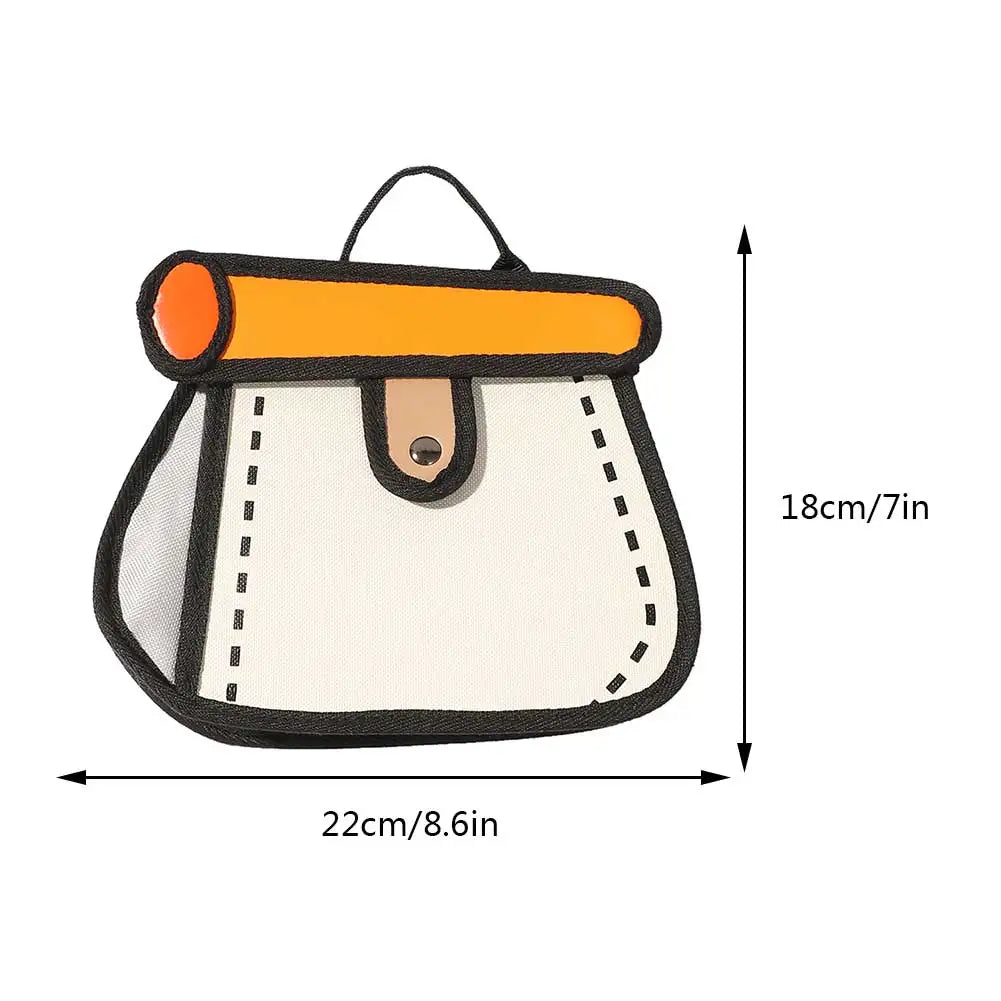 3D Style Patchwork Sling Handbag Cartoon Animation 2D Drawing Satchel