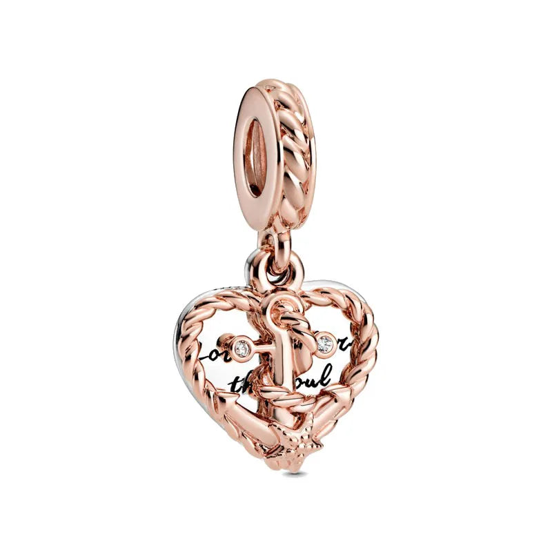 Rose Gold Series Heart-Shaped Bead Pendant Flower Charms Pure Ember