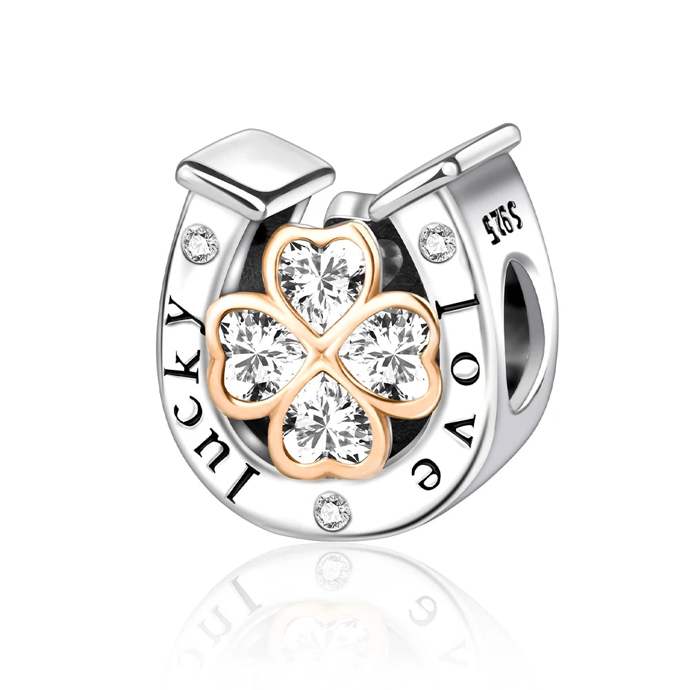 Sparkling Rose Gold Pavé Triple-row Beads Pink Gem Entwined Hearts Charm Fits Brand Bracelet Pure Ember