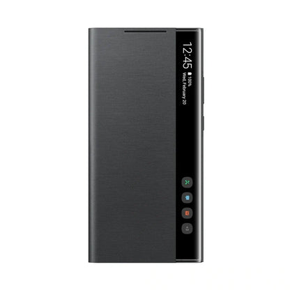 Black phone case with digital display on a white background
