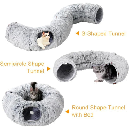 Plush Cat Bed with Tunnel