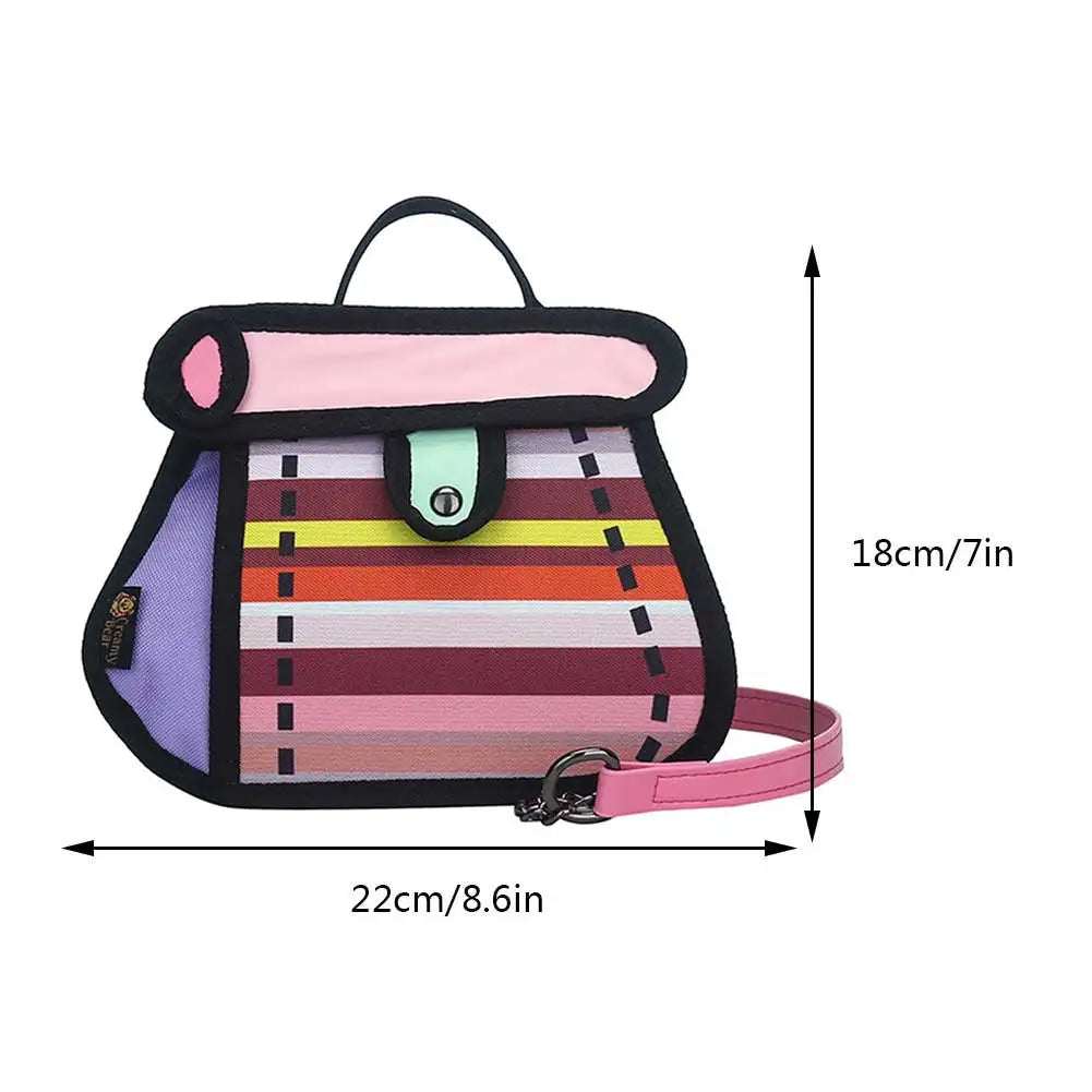 3D Style Patchwork Sling Handbag Cartoon Animation 2D Drawing Satchel