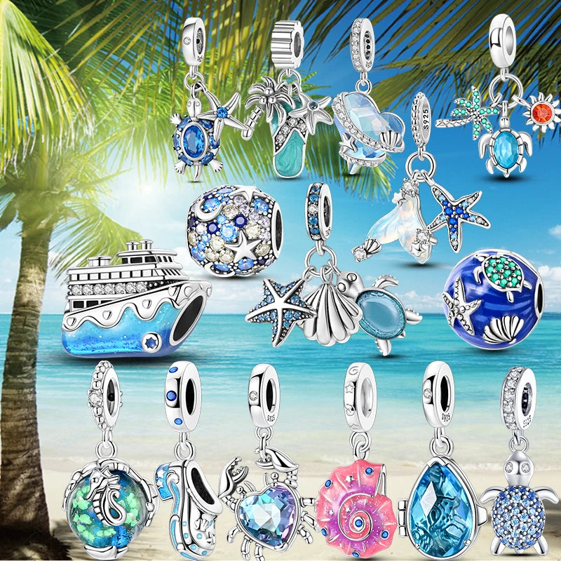 New In Summer Charms 925 Sterling Silver Blue Shell Pendant Charm Pure Ember