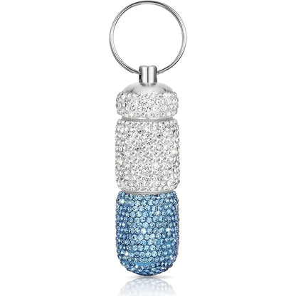 Bling Keychain Pill Box 2 Compartments Small Travel Pill Case Organizer Crystal Diamond Medicine Bottle Pill Bottle Keychain Pure Ember