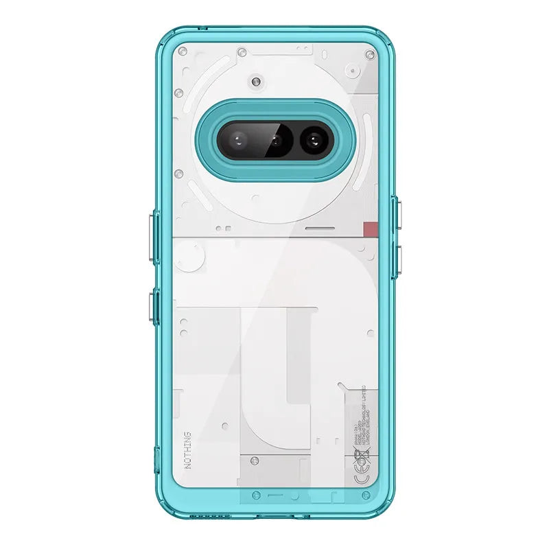 Clear phone case with blue accent on a white background