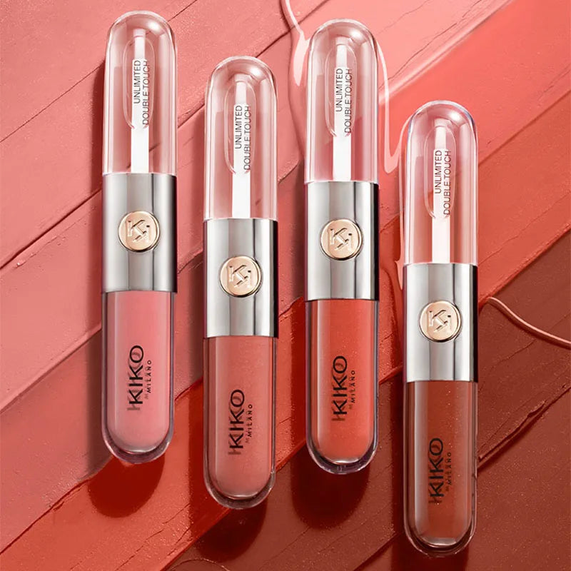 Hot Kiko Double-Headed Lipstick, Lip Gloss Non-Fading Oil Sexy Rich Lip Gloss Milk Tea Bean Paste Naked Makeup Pure Ember