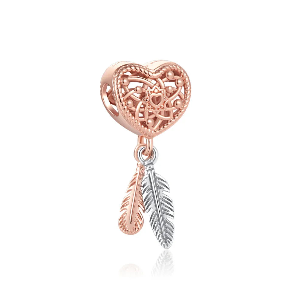 Rose Gold Series Heart-Shaped Bead Pendant Flower Charms Pure Ember