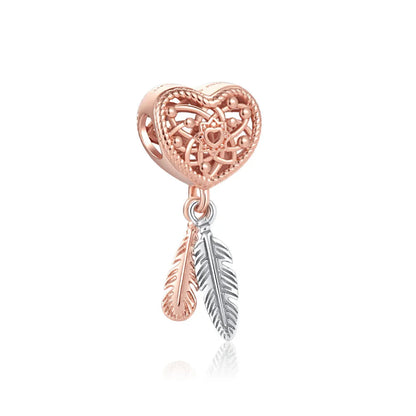 Rose Gold Series Heart-Shaped Bead Pendant Flower Charms Pure Ember