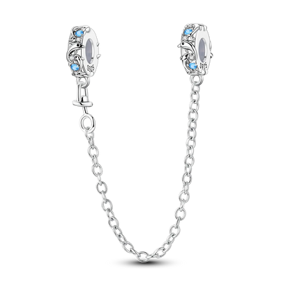 pandora sea collection saftey chain with dolphins and light blue crystals sterling silver 