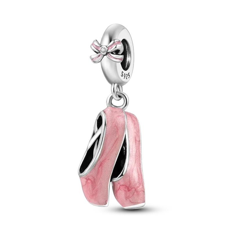 925 Sterling Silver Pink Series Colour Charms Beads Cut Girl Flower Pendant