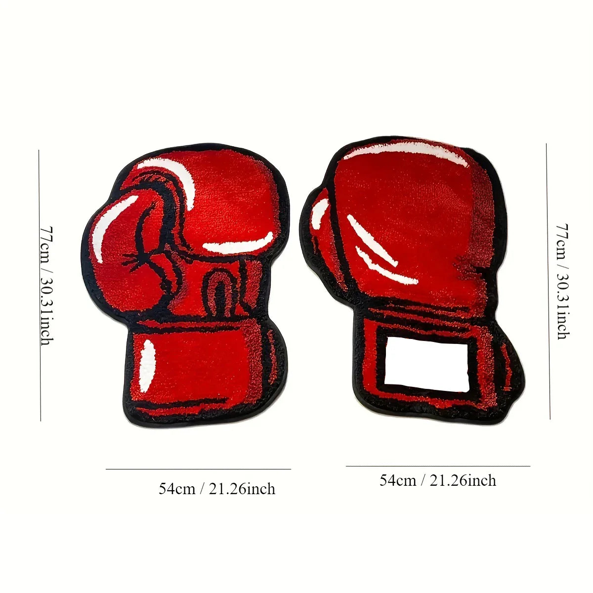 Red boxing gloves with measurements on a white background