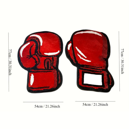 Red boxing gloves with measurements on a white background