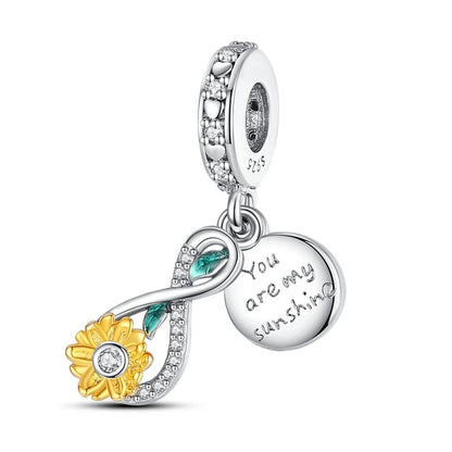 925 Sterling Silver Golden Sunflowers Heart Charms Pure Ember pandora style  you are my sunshine eternity 