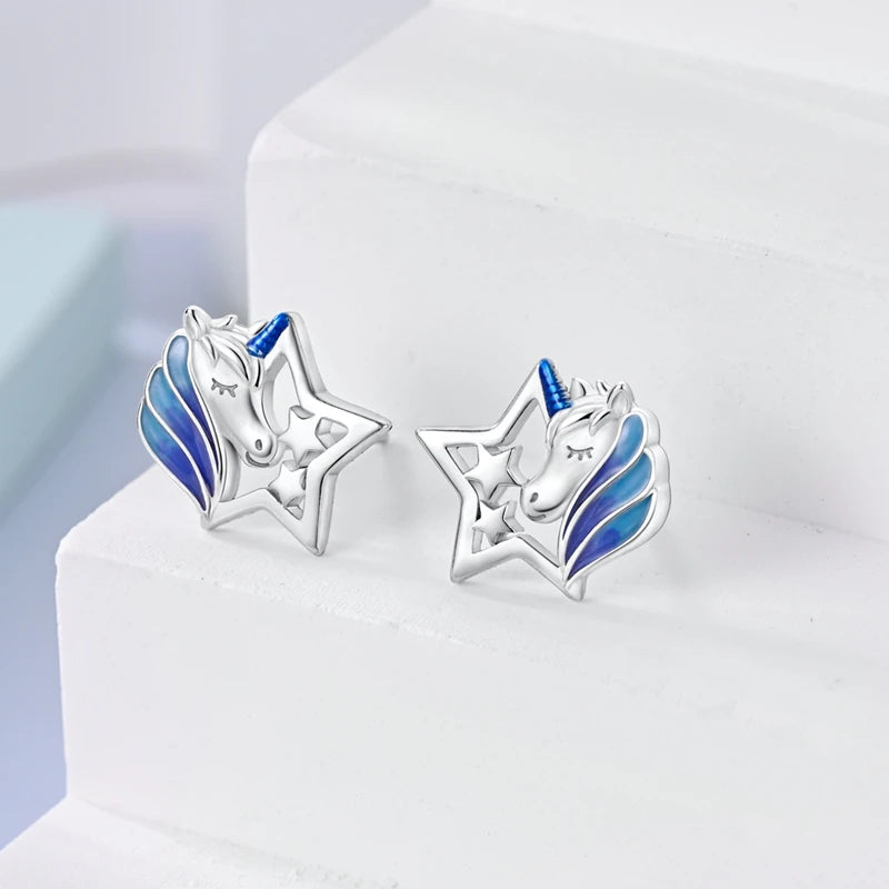 925 Sterling Silver Stud Earrings Devil's Eye Star Rabbit Horse Eye Feather CZ Zircon Earrings Pure Ember