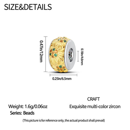 925 Sterling Silver Golden Sunflowers Heart Charms Pure Ember pandora style 