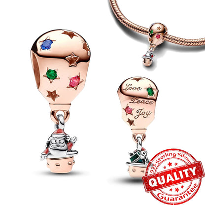 Sparkling Rose Gold Pavé Triple-row Beads Pink Gem Entwined Hearts Charm Fits Brand Bracelet Pure Ember