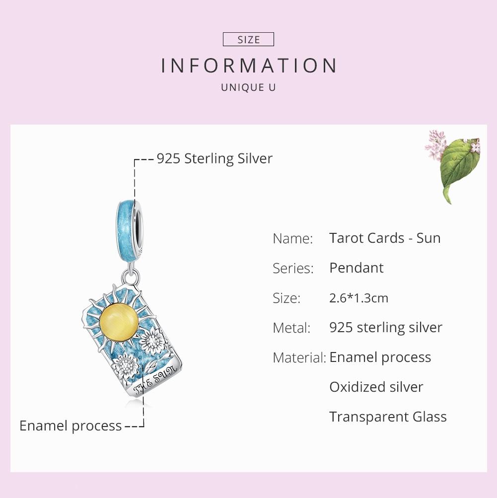 925 Sterling Silver Sun Tarot Pendant For Diy Bracelets & Necklaces Pure Ember