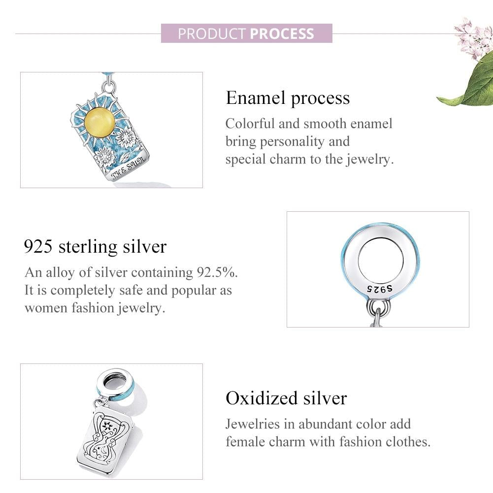 925 Sterling Silver Sun Tarot Pendant For Diy Bracelets & Necklaces Pure Ember