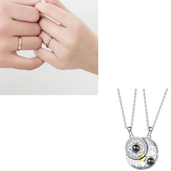 Sun Moon Shape Couple Necklaces - I Love You Projection Pendant Pure Ember