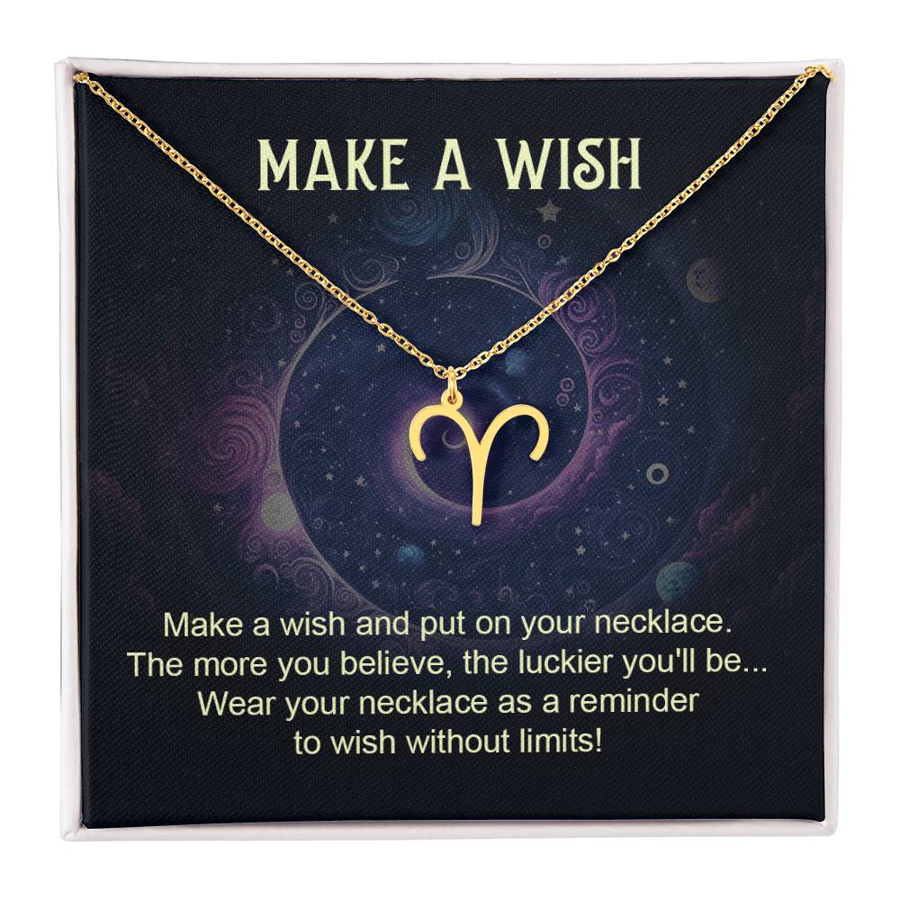 gold plated aries zodiac pendant necklace with make a wish card