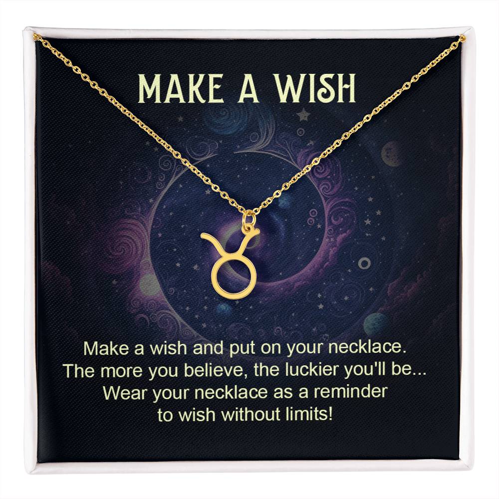 gold tarus zodiac pendant necklace with make a wish message card