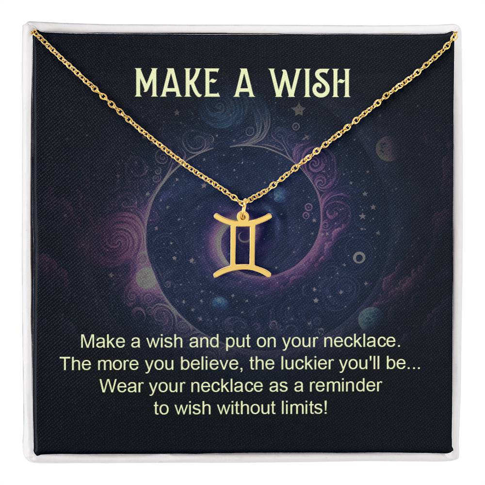 gemini zodiac pendant necklace gold with make a wish gift card