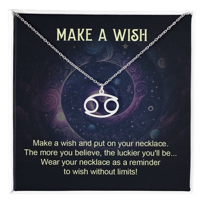 cancer zodiac silver pendant necklace with make a wish gift card