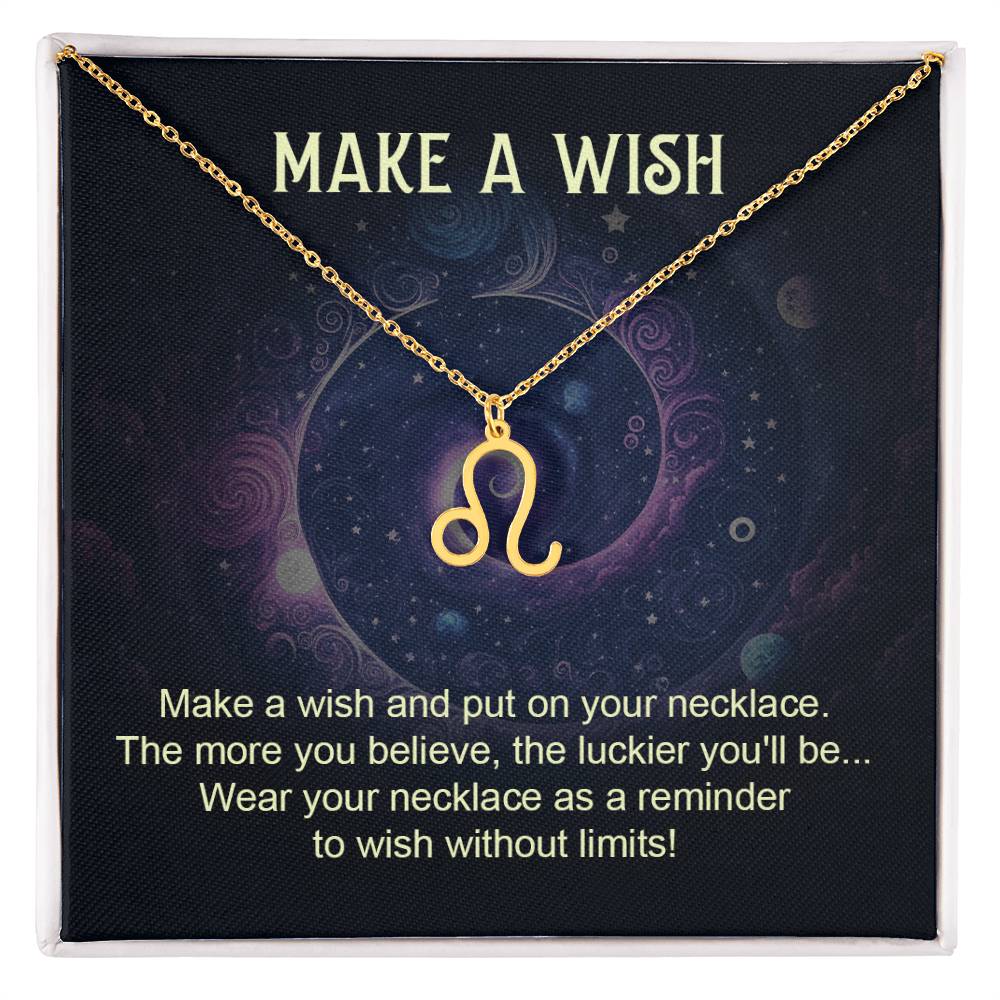 leo zodiac pendant necklace gold with make a wish gift card