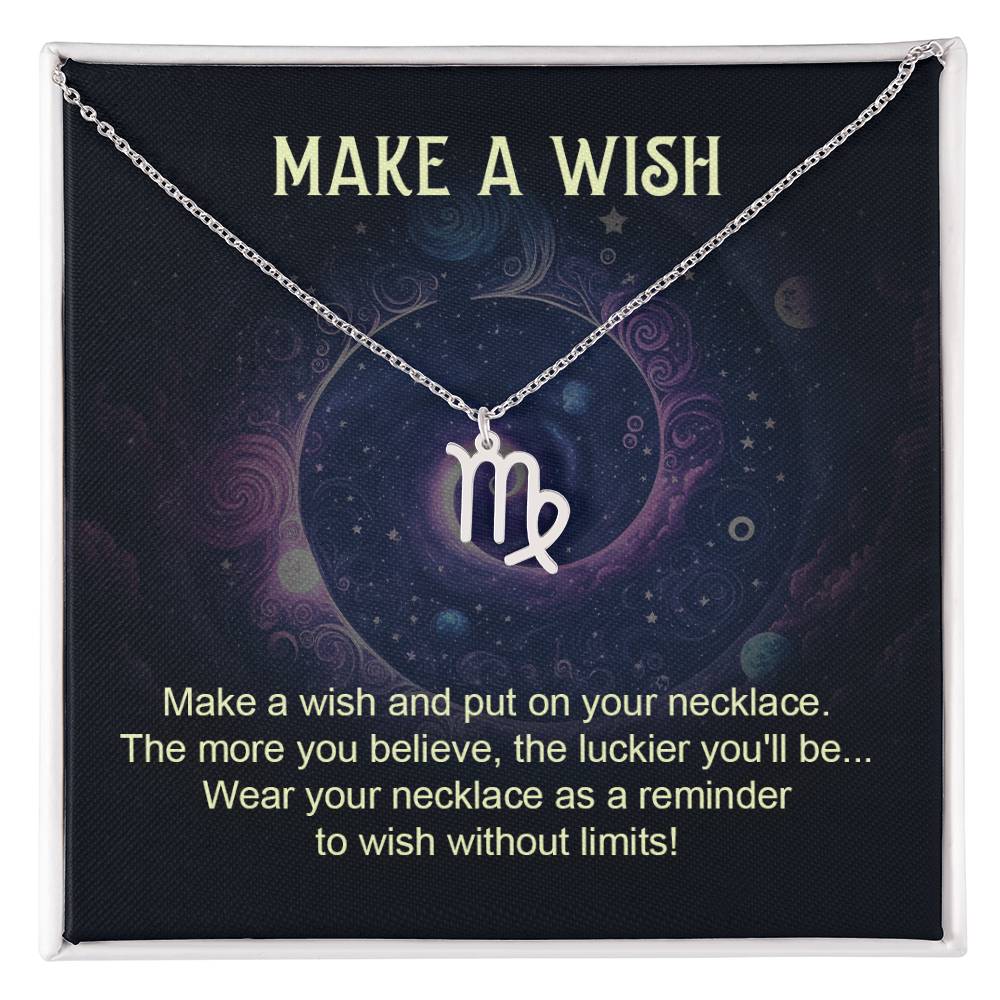 virgo zodiac silver pendant necklace with make a wish gift card and box