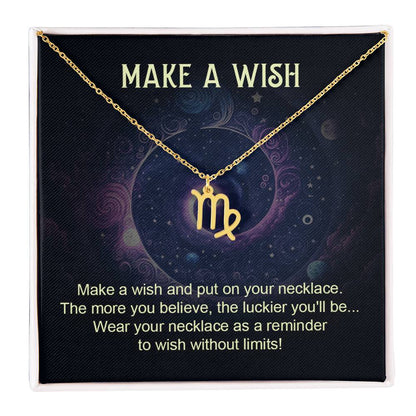 virgo gold zodiac pendant necklace with make a wish gift card and box