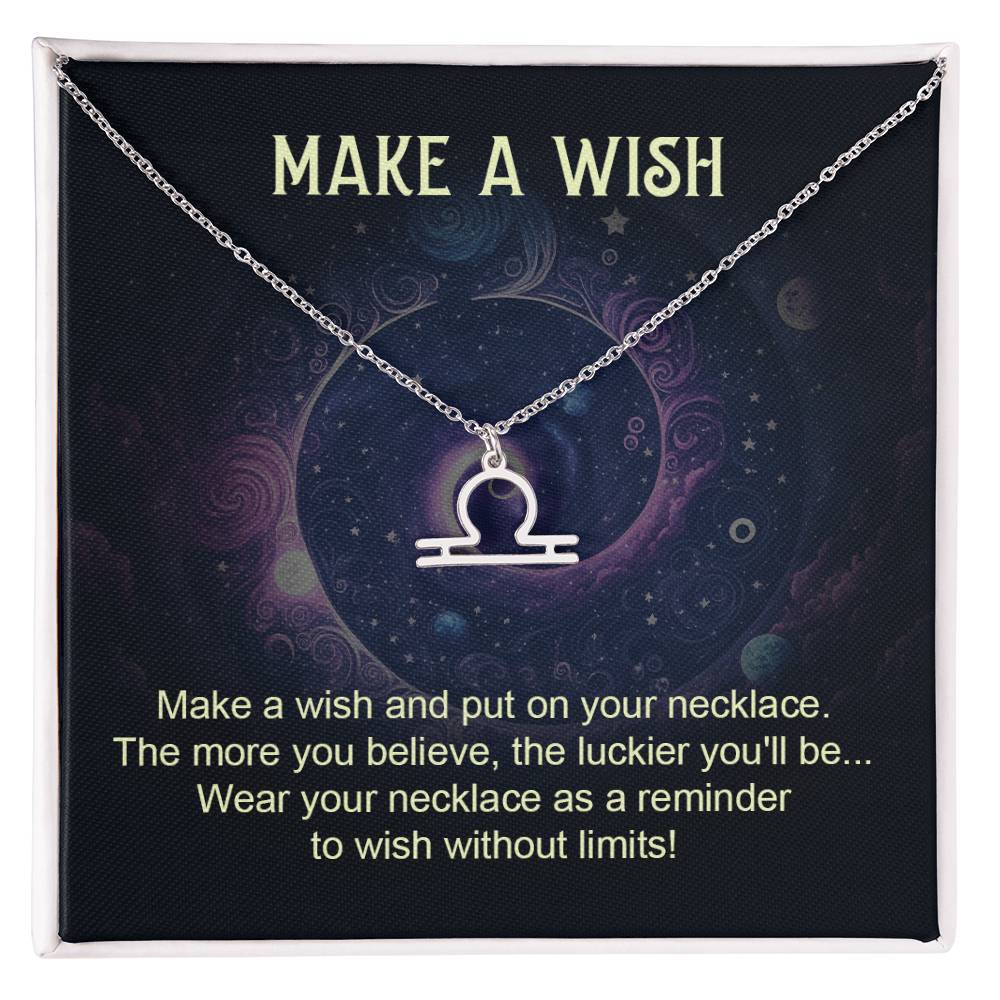 libra zodiac silver pendant necklace with make a wish gift card and box