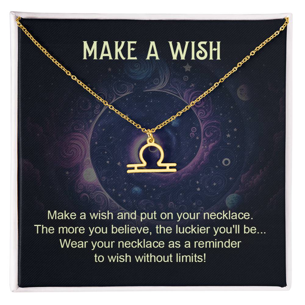 libra gold zodiac pendant necklace with make a wish gift card and box