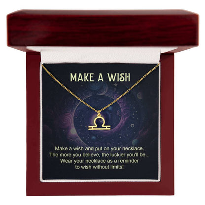 libra zodiac pendant necklace silver with make a wish message card in lux wooden box gift