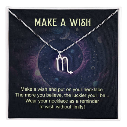 scorpio zodiac silver pendant necklace with make a wish gift card and box