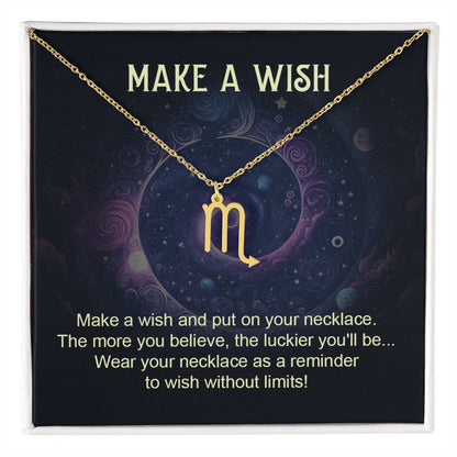 scorpio zodiac gold pendant necklace with make a wish gift card and box