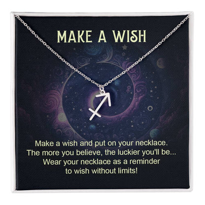 Sagittarius zodiac pendant necklace silver with make a wish gift card and box 