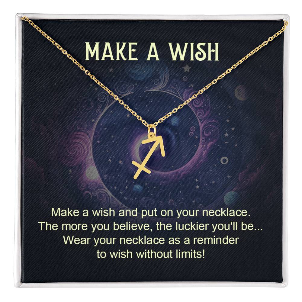 Sagittarius zodiac pendant necklace with make a wish gift card and box 